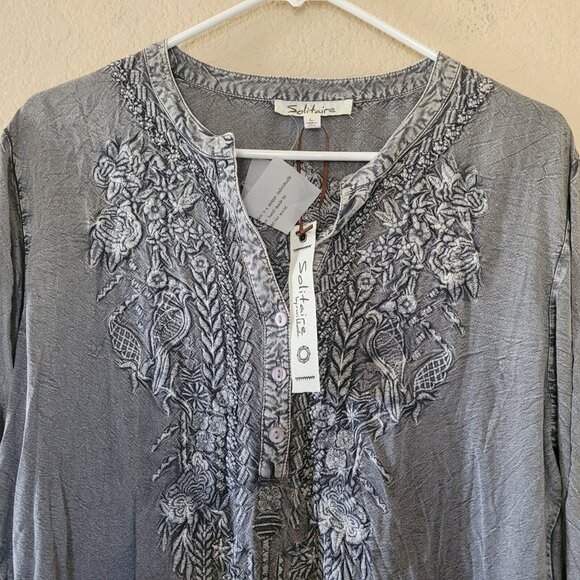 Solitaire Peasant Top Womens Size Large Tunic Bohemian Long Sleeve Embroidered - Picture 2 of 8